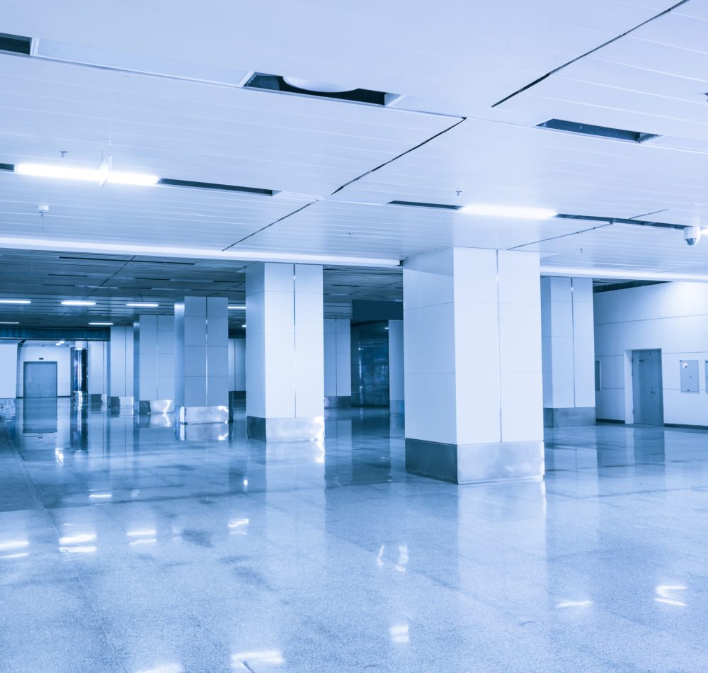 empty long corridor in the modern office building.